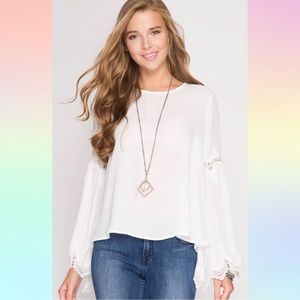 Lace Detail Bell Sleeve Top Medium
